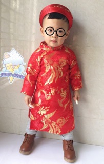 Set áo dài và bốt da cho bé