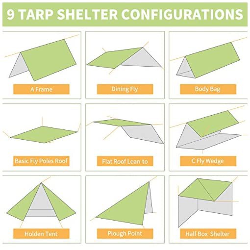 Tăng lều Camping tarp 3mx3m  tráng bạc chống UV dễ dàng tùy biến với 9 kiểu setup cực tiện cho chuyến đi dã ngoại