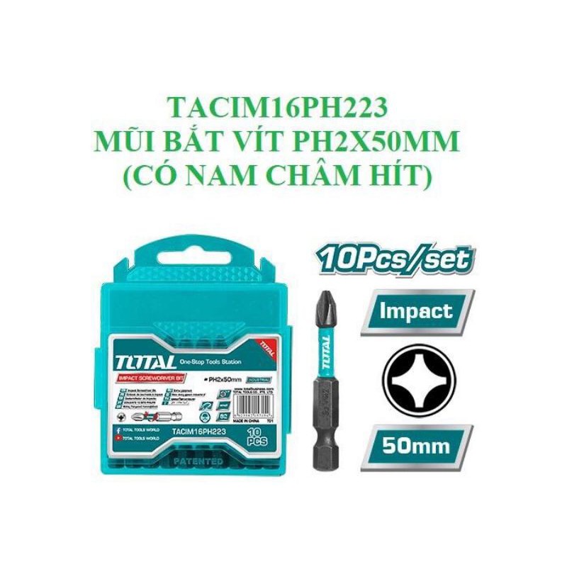 TACIM16PH223 Mũi bắt vít PH2x50mm total có nam châm hít