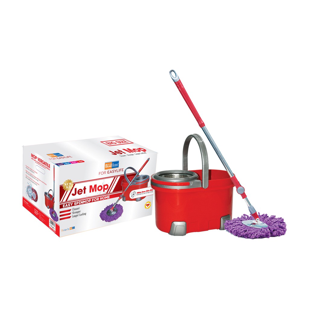 Combo Bộ lau nhà Jet Mop X3+ Bông lau nhà + Chổi cước quét bụi + Thảm đinh 40x60 + Cọ Toilet đầu tròn