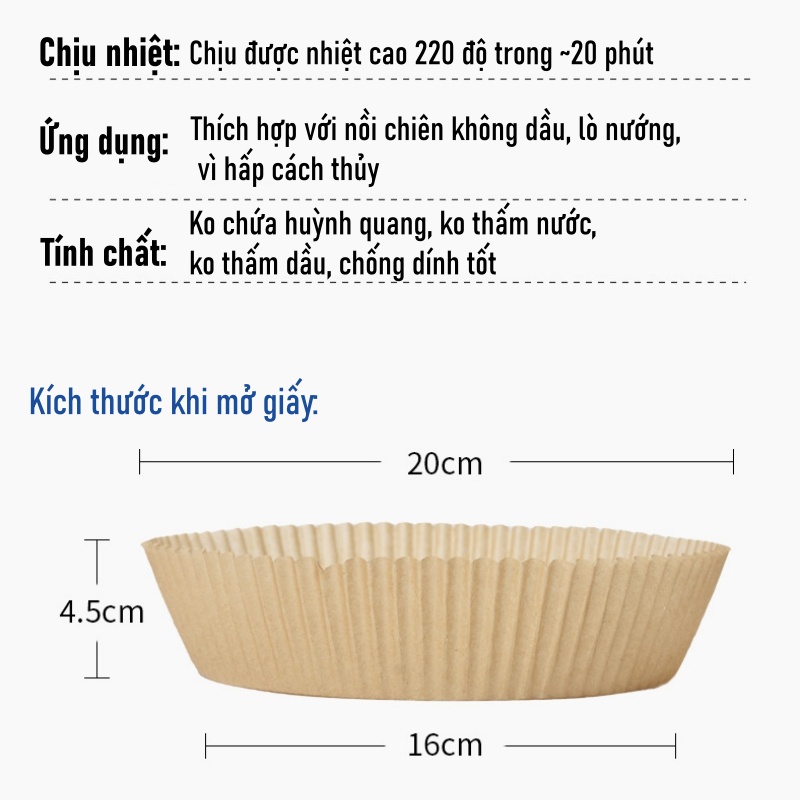 Giấy lót nồi chiên không dầu nến dạng khay 50 tờ theo khuôn phù hợp với nồi chiên không dầu, đa năng tiện dụng