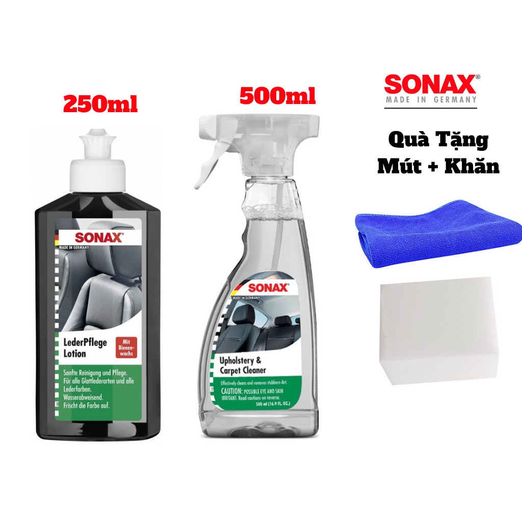 Combo Vệ Sinh Nội Thất Xe, Dưỡng Ghế Da SONAX Leather Care Interior cleaner Kèm Quà