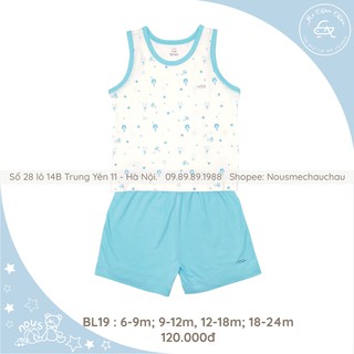 Bộ Quần Áo Ba Lỗ Nous Ba Lỗ Trắng Xanh Ngọc Hoạ Tiết Gấu (Size 6-9 Tháng Đến 18-24 Tháng)
