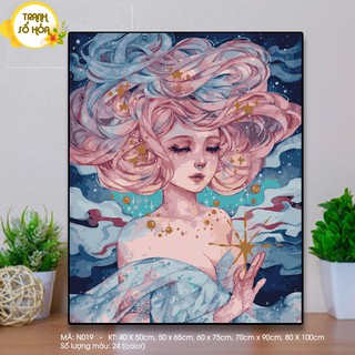 [CÓ SẴN]TRANH SƠN DẦU SỐ HÓA HÌNH CÔ GÁI N019 - TRANH TỰ TÔ MÀU THEO SỐ CÓ KHUNG CĂNG SẴN KÍCH THƯỚC 40x50cm