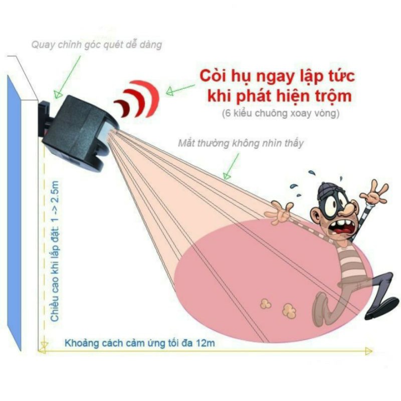 Báo trộm hồng ngoại độc lập 6 âm thanh [ Bảo hành 12 tháng lỗi 1 đổi 1] TP06