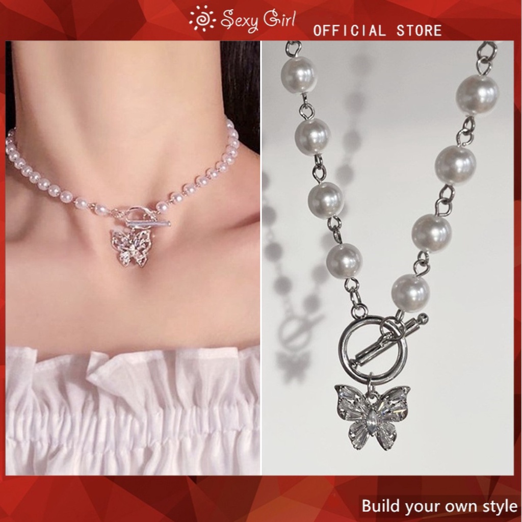 Vòng cổ Hình Bướm Đính Ngọc Trai Thời Trang Dành Cho Nữ