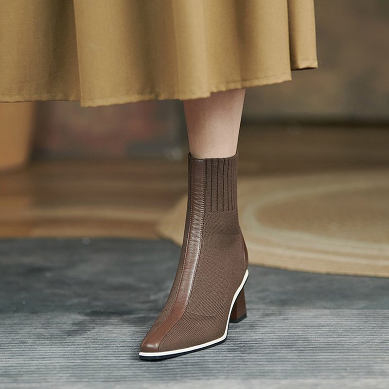 Giày bốt IELGY mũi nhọn co giãn phong cách Hàn Quốc thời trang cho nữ