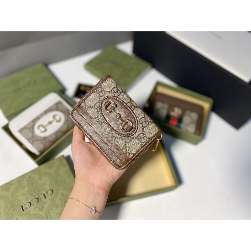 ví mini cầm tay nữ da thật kéo khóa Gucci GC