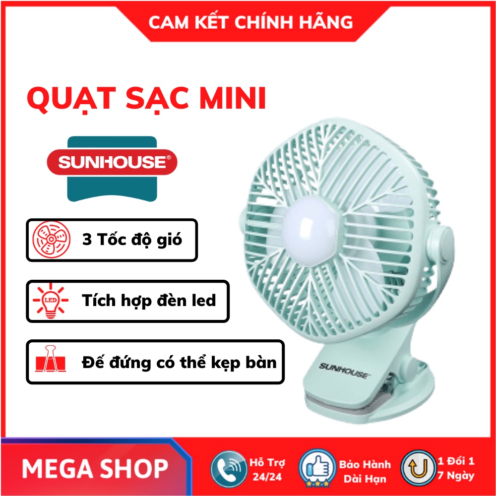 Quạt sạc mini SUNHOUSE - Quạt mini tích điện SHD7111 - Quạt mini để bàn