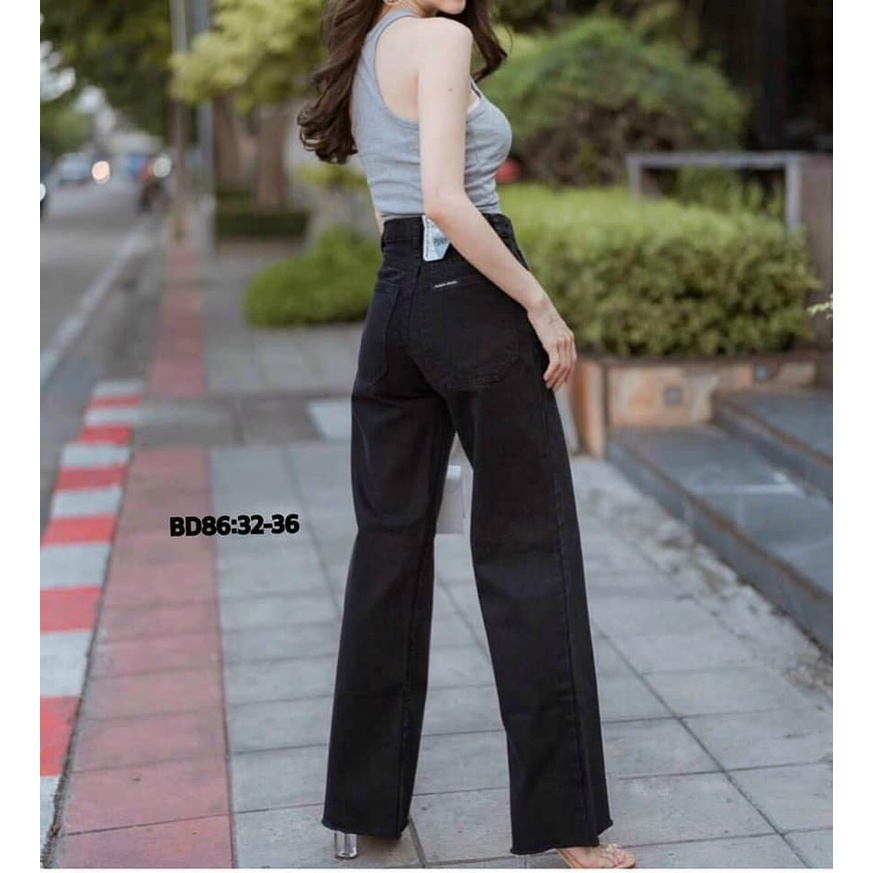 BIGSIZE Quần jean nữ ống rộng Quần bò suông lưng cao co giãn cá tính Quần jean BD86 Size 32-36