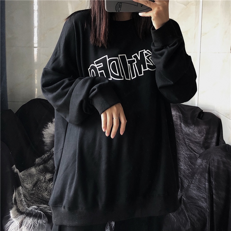Áo Sweater nỉ mỏng waitmore in chữ Hàn Quốc. Nỉ ngoại dài tay form rộng Ulzzang siêu hot. Áo ulzzang thu đông nam nữ | BigBuy360 - bigbuy360.vn