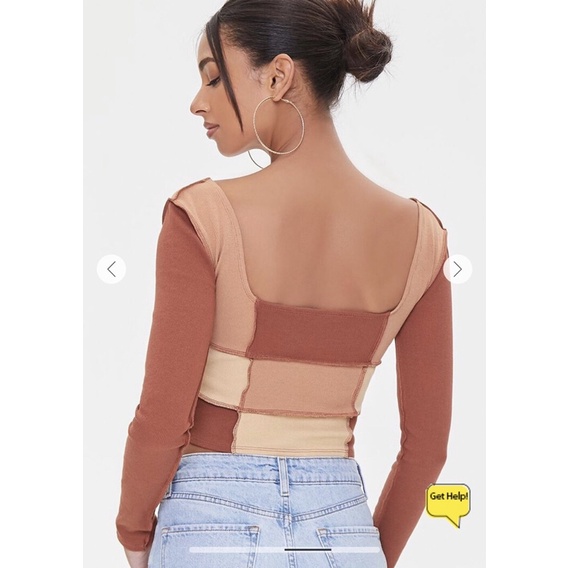 Áo tay dài F21 Ribbed Colorblock Crop Top VNXK
