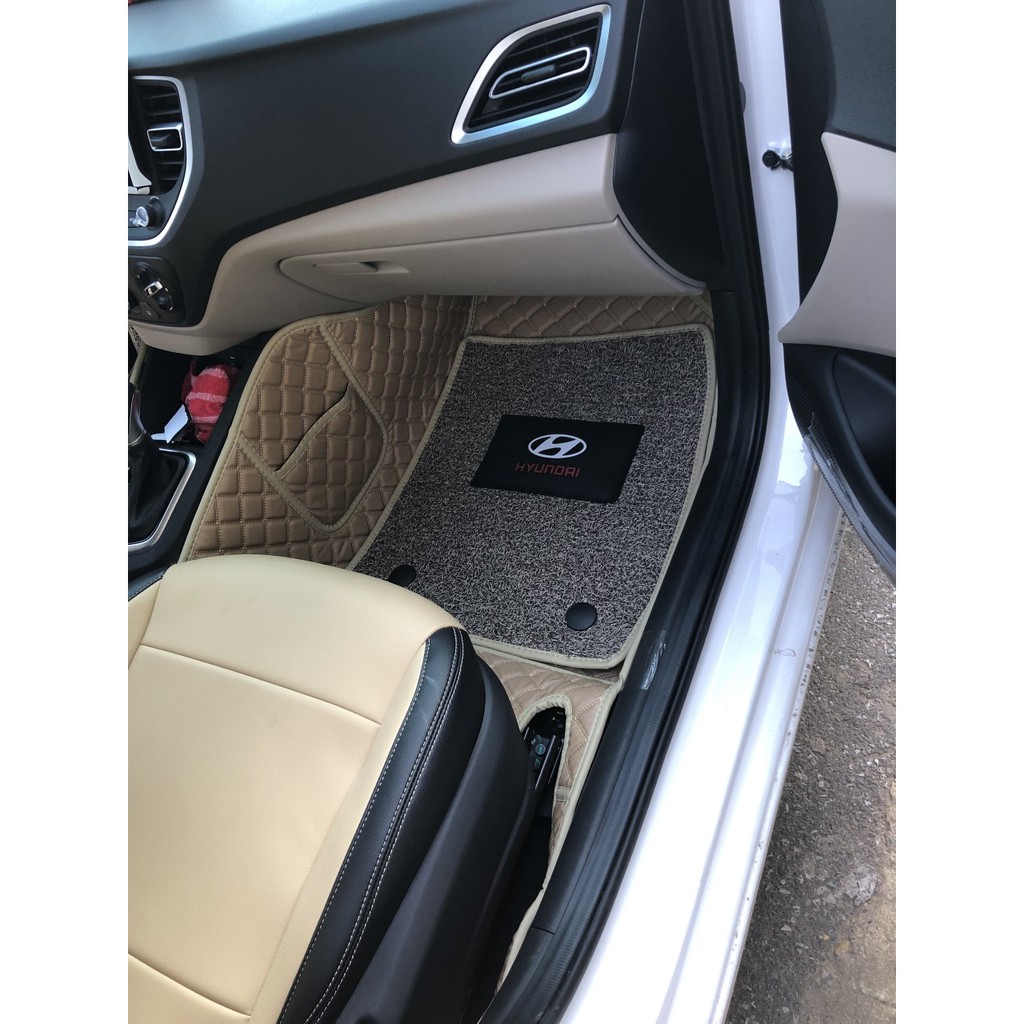 Thảm lót sàn ô tô da Cacbon cao cấp cho xe Huyndai Accent 2018 -2023, che phủ 90% sàn xe, chống thấm nước tuyệt đối