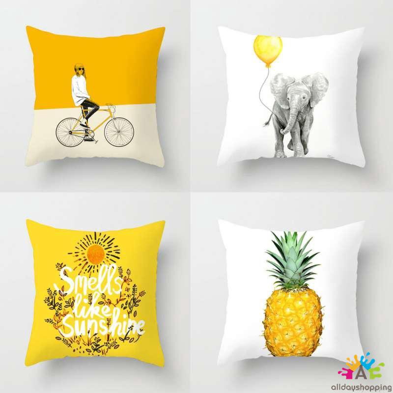 Vỏ gối vuông màu vàng chất liệu nhung vỏ đào | BigBuy360 - bigbuy360.vn