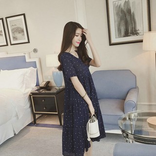 Đầm bầu voan chấm bi nhí