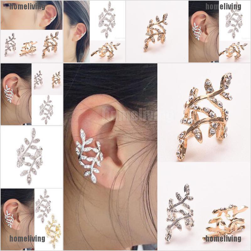 [homeliving] Bông Tai Kẹp Vành Tai Hình Chiếc Lá Pha Lê Phong Cách Punk Cổ Điển Dành Cho