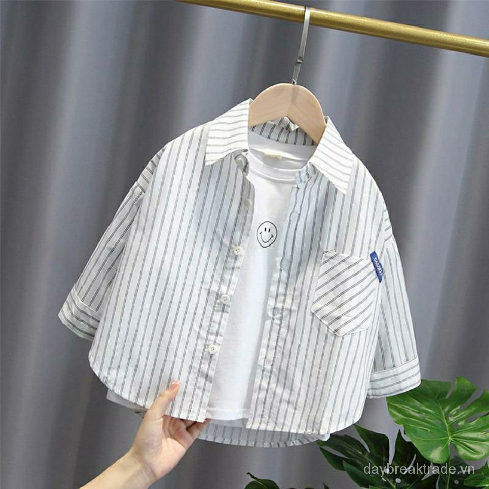Áo sơ mi tay dài họa tiết sọc dọc phong cách Hàn Quốc thời trang cho bé trai