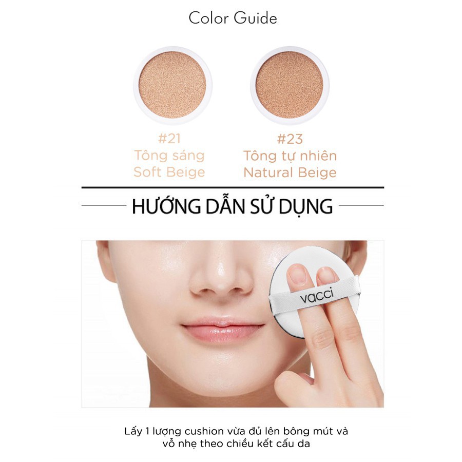Phấn Nước Cushion Cao Cấp Vacci SPF 50 Mỏng Nhẹ Tự Nhiên Che Khuyết Điểm 13x2g