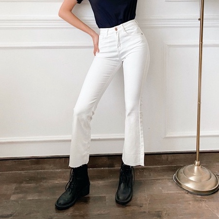 Quần jeans loe trơn cắt lai MIEU - HA13-HN09