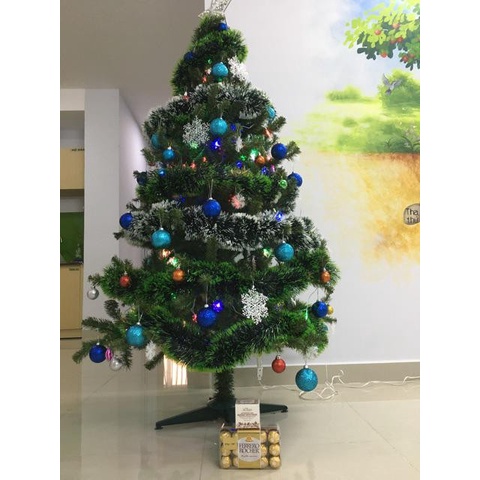 Cây thông Noel cao 2m0 va phụ kiện dây kim tuyến và ngôi sao