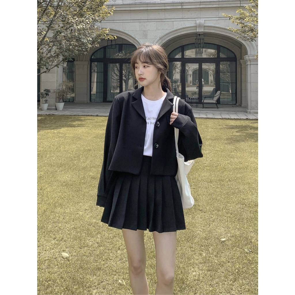 Set áo vest blazer kèm chân váy xếp ly HB thiết kế thanh lịch đủ size S086
