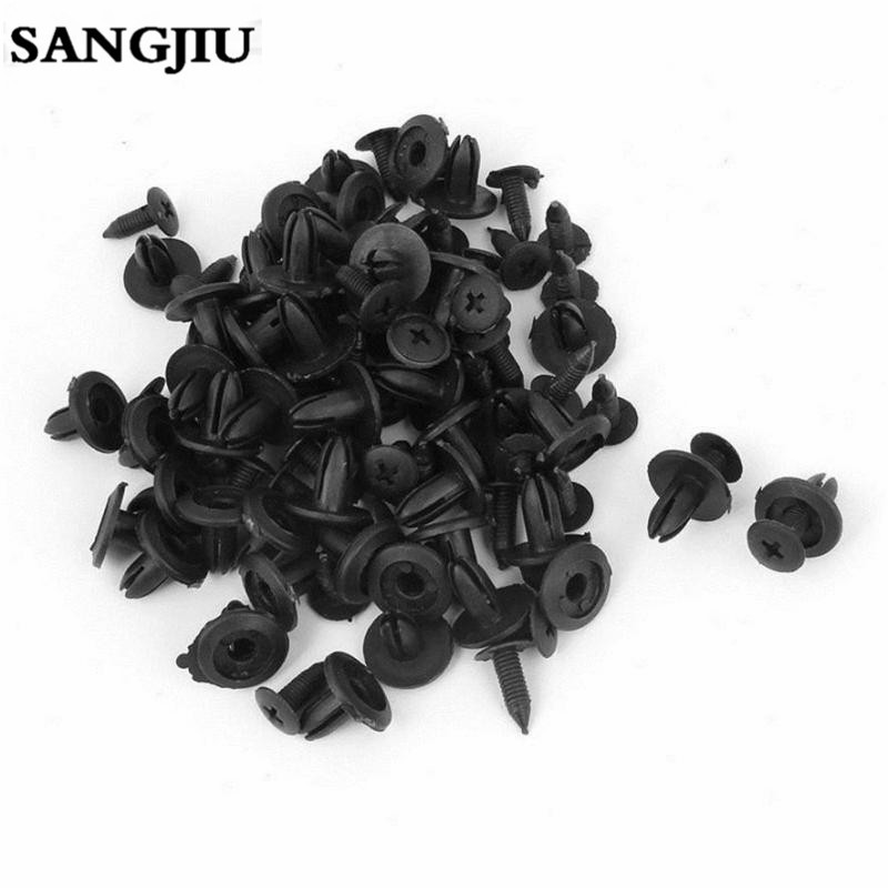 100PCS Tấm chắn chắn cửa xe hơi 6mm Dia lỗ Đinh vít nhựa màu đen Chốt kẹp