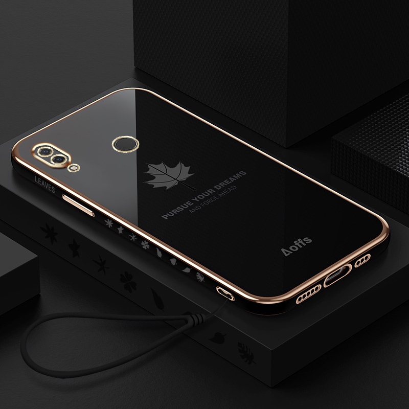 Ốp Điện Thoại Hình Vuông Mạ Viền Họa Tiết Lá Phong Cho Huawei Nova 3i 5i 7i Nova 4 6SE 7SE 8SE