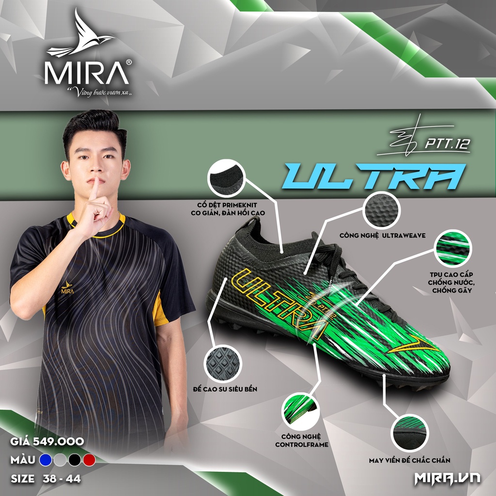 Giày bóng đá sân cỏ nhân tạo Mira Ultra TF 2022 nhẹ êm mỏng.