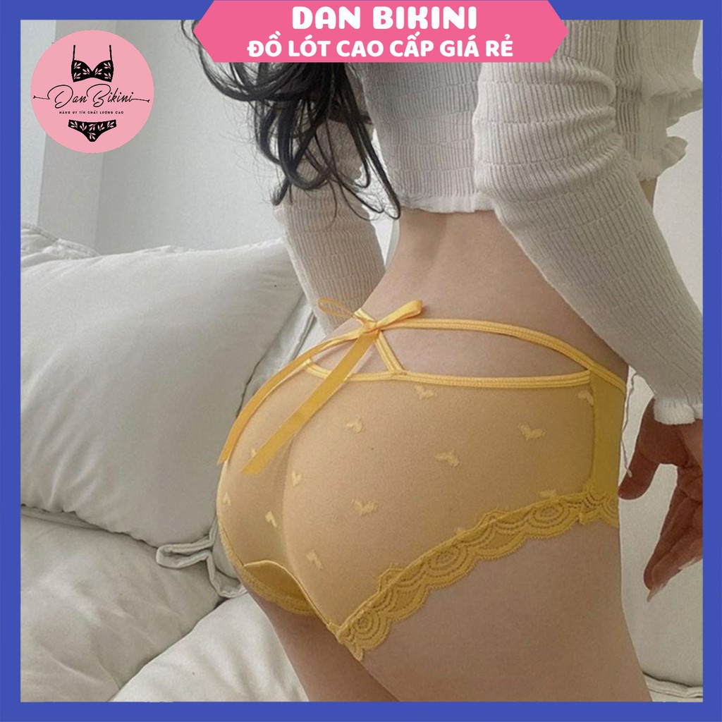 Quần Lót Nữ ❤️FREESHIP❤️ Quần Lót Su Ren Sexy Cao Cấp buộc nơ phía sau phối họa tiết trái tim mã 7799