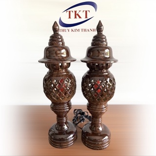 ĐÈN BÀN THỜ - Cặp Đèn tổ ong gỗ 34cm