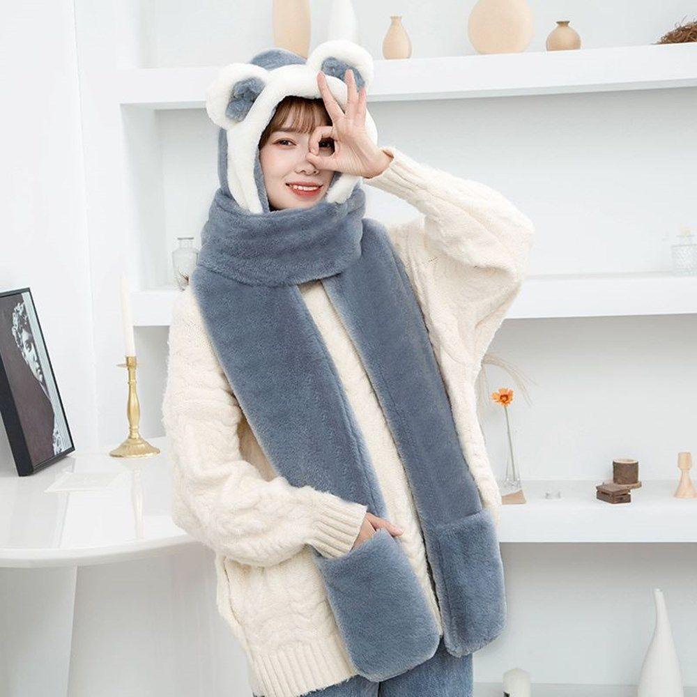 Mũ Beanie Lông Thỏ Nhân Tạo Hình Gấu Dễ Thương