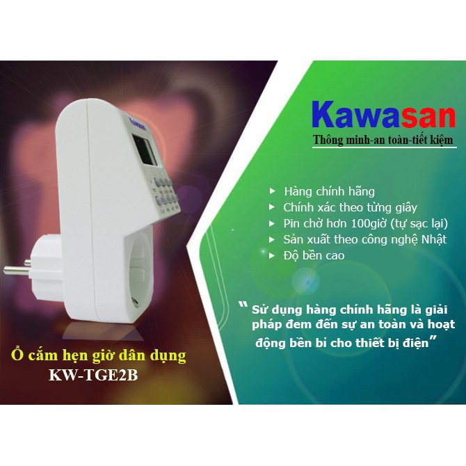 Ổ Cắm Hẹn Giờ Điện Tử On/Off Kawasan KW-TGE2B