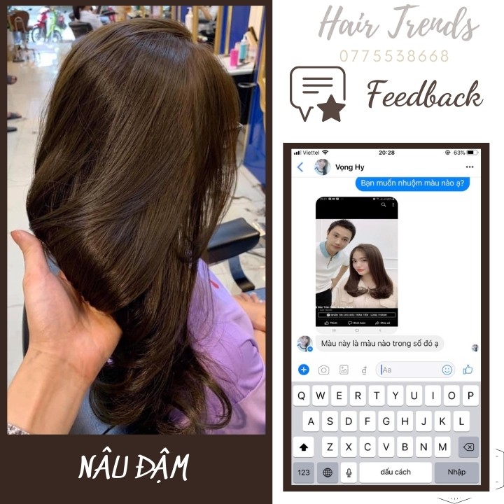 (PHỦ BẠC 100%) Thuốc nhuộm tóc màu NÂU ĐẬM  tặng kèm trợ dưỡng oxy 100ml  hairtrends shop (K4N)