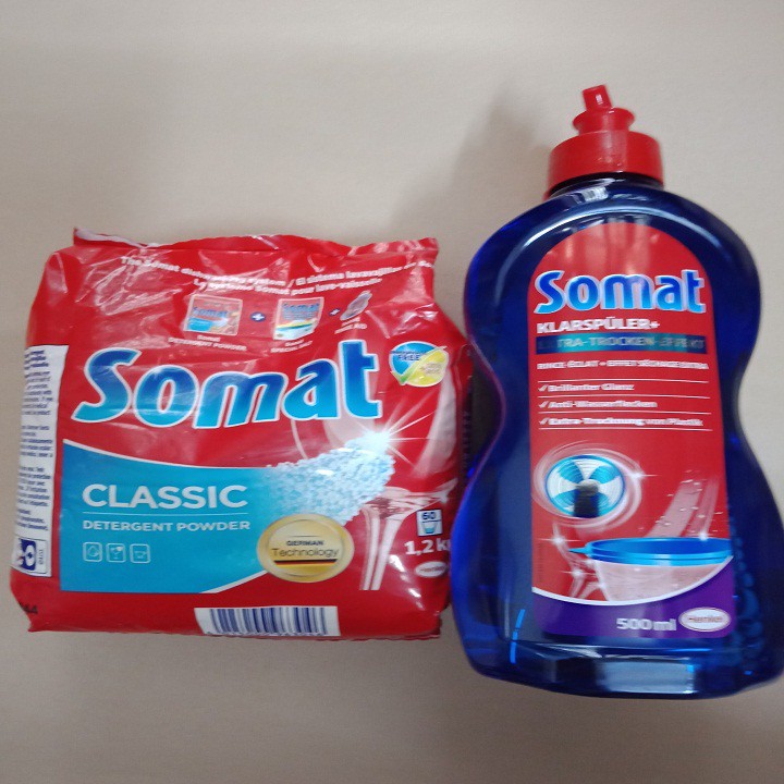 combo bột rửa bát 1,2 kg nứớc làm bóng somat 500 ml