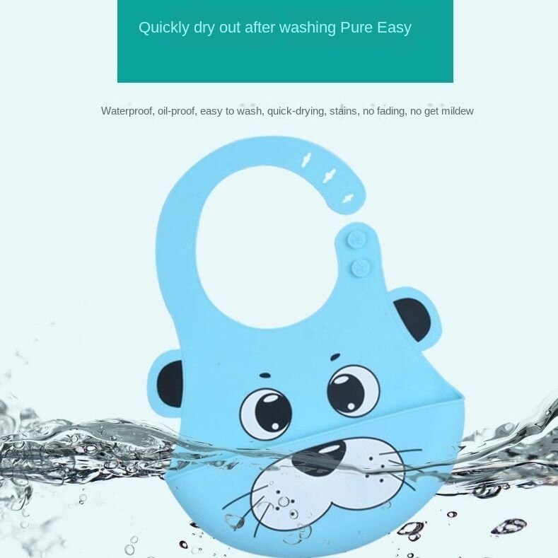 Yếm ăn bằng silicon chống thấm nước họa tiết hoạt hình có thể điều chỉnh cho bé