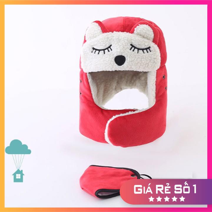 Mũ Trùm Đầu Lót Bông 𝗙𝗥𝗘𝗘 𝗦𝗛𝗜𝗣 có trùm mặt rời cho bé có cúc bấm điều chỉnh phù hợp trẻ từ 2 - 8 tuổi