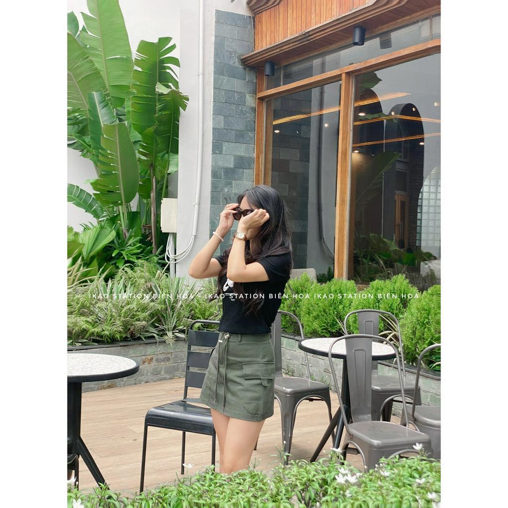 Chân Váy Ngắn Chữ A IKAO STATION Chân Váy Kaki Túi Hộp Cạp Cao Cá Tính Thời Trang