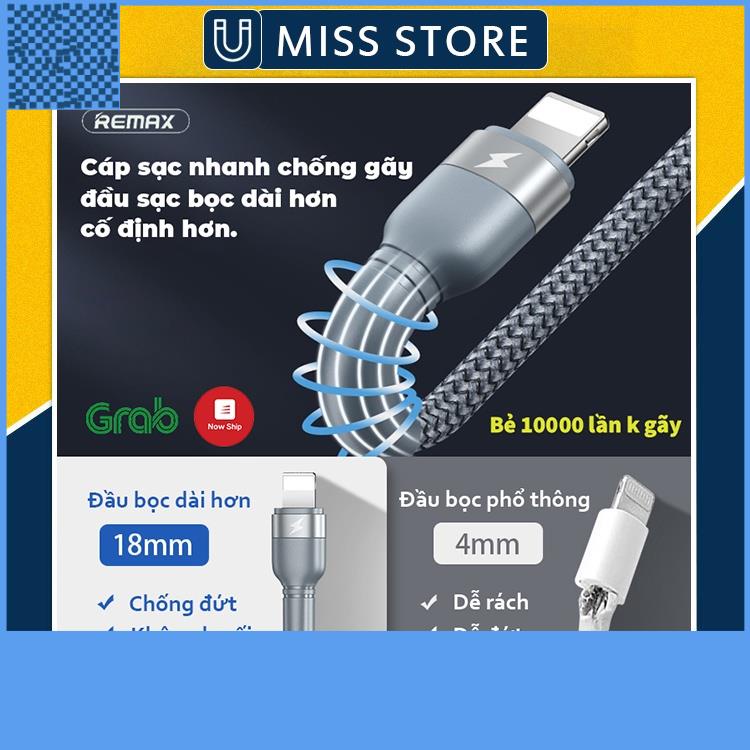 Dây cáp sạc chính hãng Lightning Remax RC-124i hỗ trợ sạc nhanh Iphone/Xiaomi/Huawei , Type C