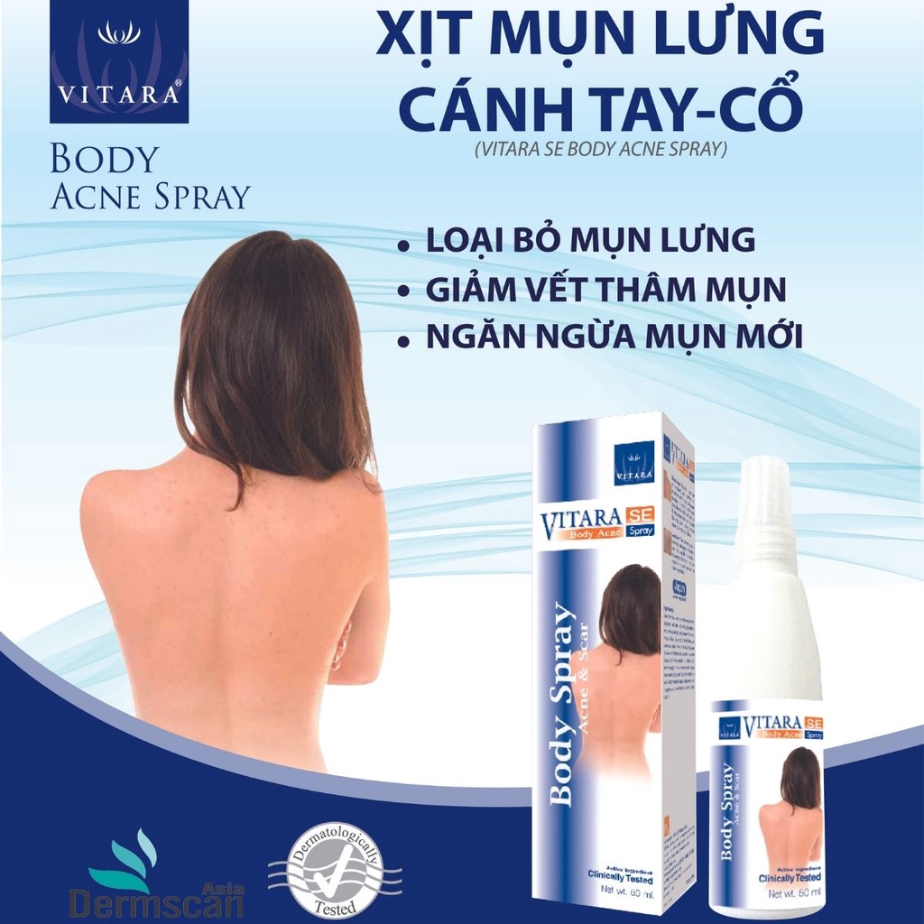 Xịt mụn lưng Vitara SE BODY ACNE SPRAY giảm mụn mờ thâm sáng da 50ml chính hãng thái lan