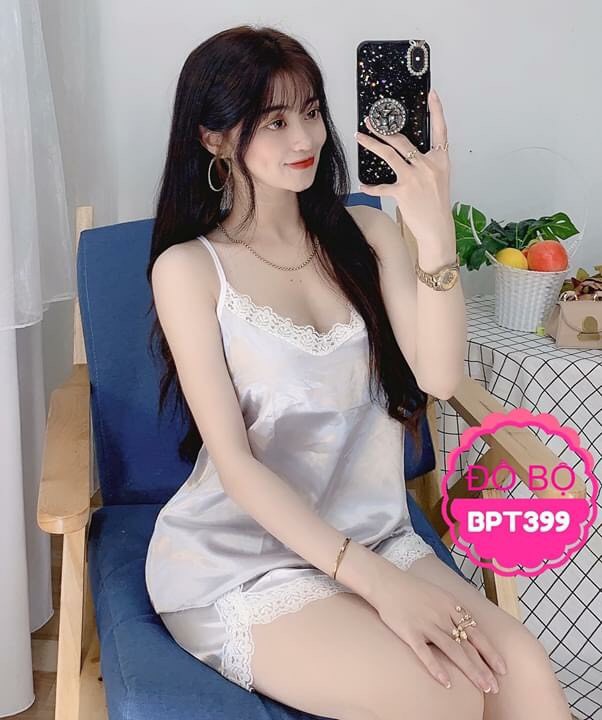 BỘ ĐỒ NGỦ PHI BÓNG HAI DÂY PHỐI REN LƯNG ĐEN FREESIZE DƯỚI 54KG | BigBuy360 - bigbuy360.vn