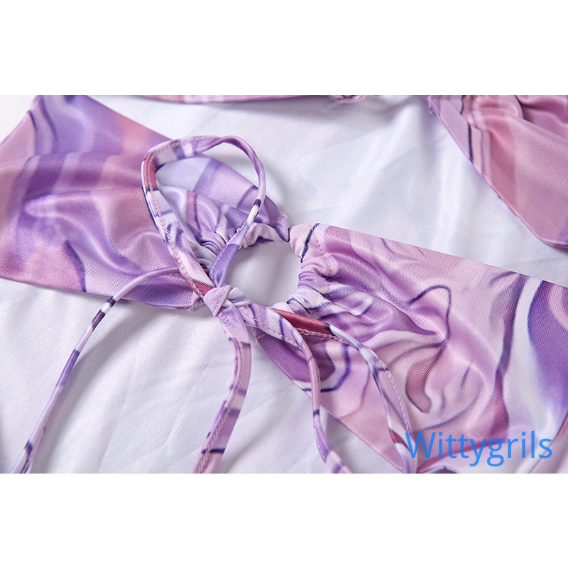 Wittygirls_shop | Đầm cổ yếm hở lưng in họa tiết thời trang dành cho nữ