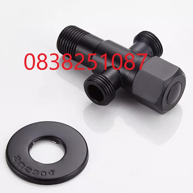 Van T inox SUS304 có khóa ra 2 đường nước, van T cầu màu đen