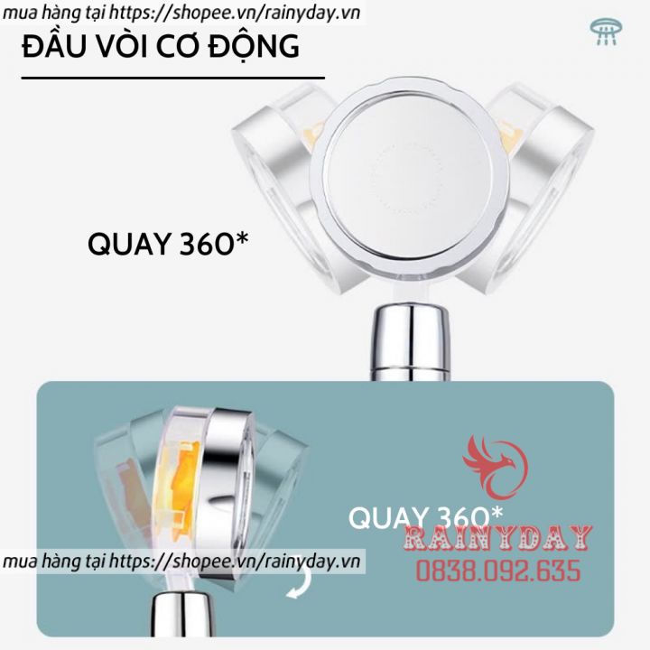 Bộ vòi sen tăng áp cánh quạt, vòi hoa sen có cánh quạt tăng áp tiết kiệm nước tắm cao cấp kèm dây