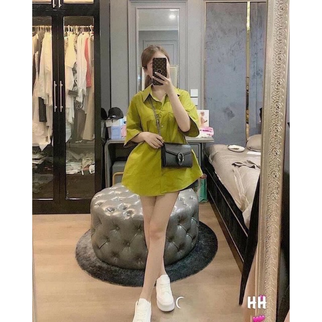 áo sơ mi vạt bầu cổ đức 2 túi màu tây