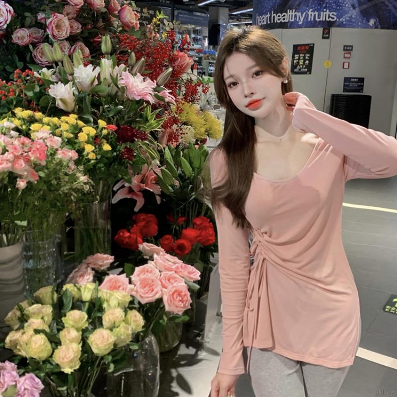 Áo thun tay dài cổ tròn màu sắc thời trang cho nữ