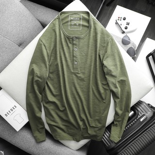 Áo thun dài tay nam, áo phông dài tay nam cổ henley PB vải cotton sược màu rêu 20909 foxxmen