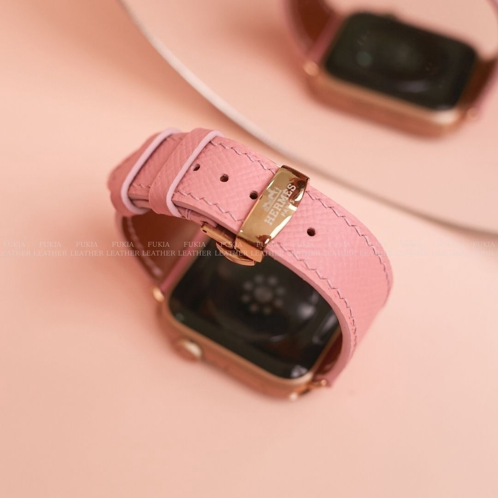 Dây da thủ công Epsom Hồng dành cho Apple Watch, đồng hồ thông minh, đồng hồ cơ