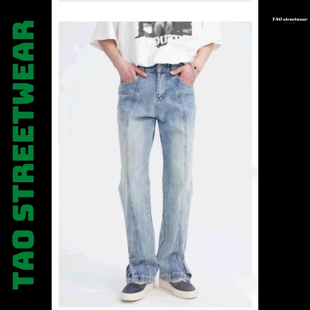 Quần jeans ống xuông, lai quần có khóa kéo, thiết kế phá cách