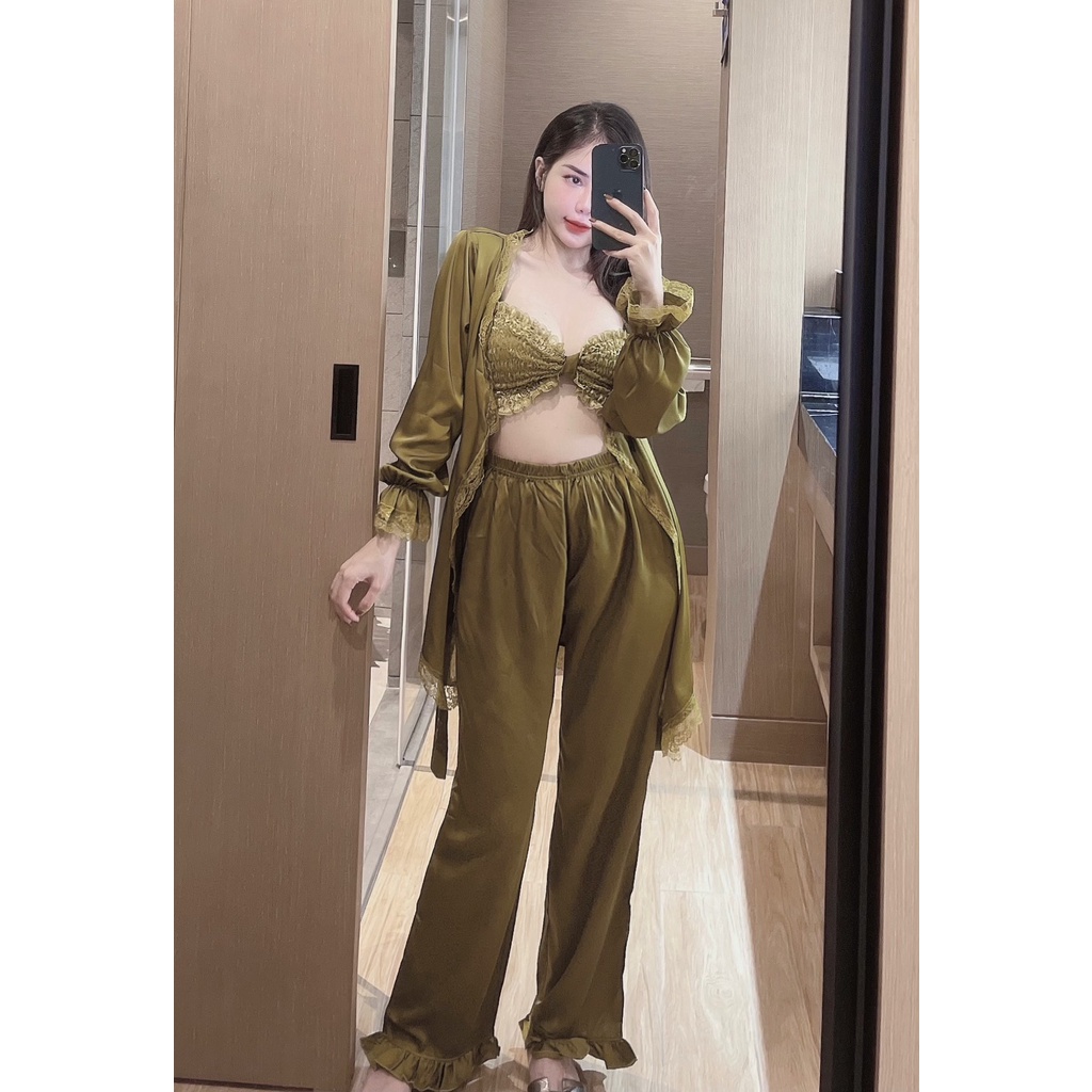 Đồ mặc nhà 2 dây nơ Sexy lụa latin Siêu Mát ĐB105