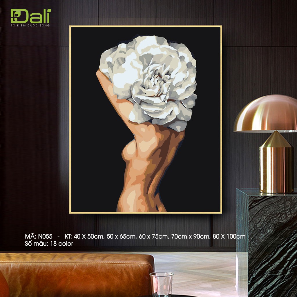 Tranh treo tường tự tô màu số hóa DALI Cô gái hoa hiện đại N055